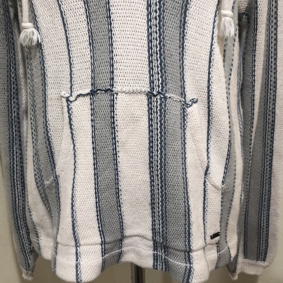 O’Neill Bonfire Hooded Sweater Size Medium Ivory Blue Striped - Picture 3 of 10